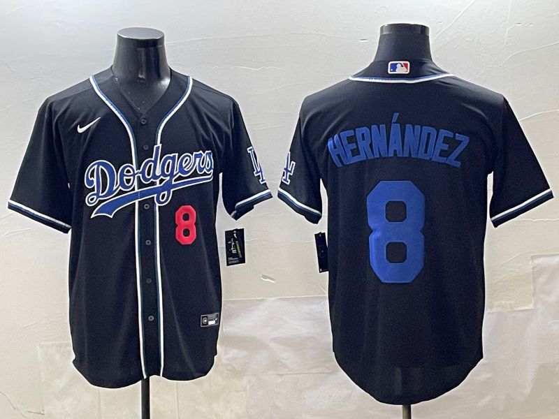 Men 2025 Los Angeles Dodgers #8 Hernandez Black Three generations Fashion Nike MLB Jersey style 7